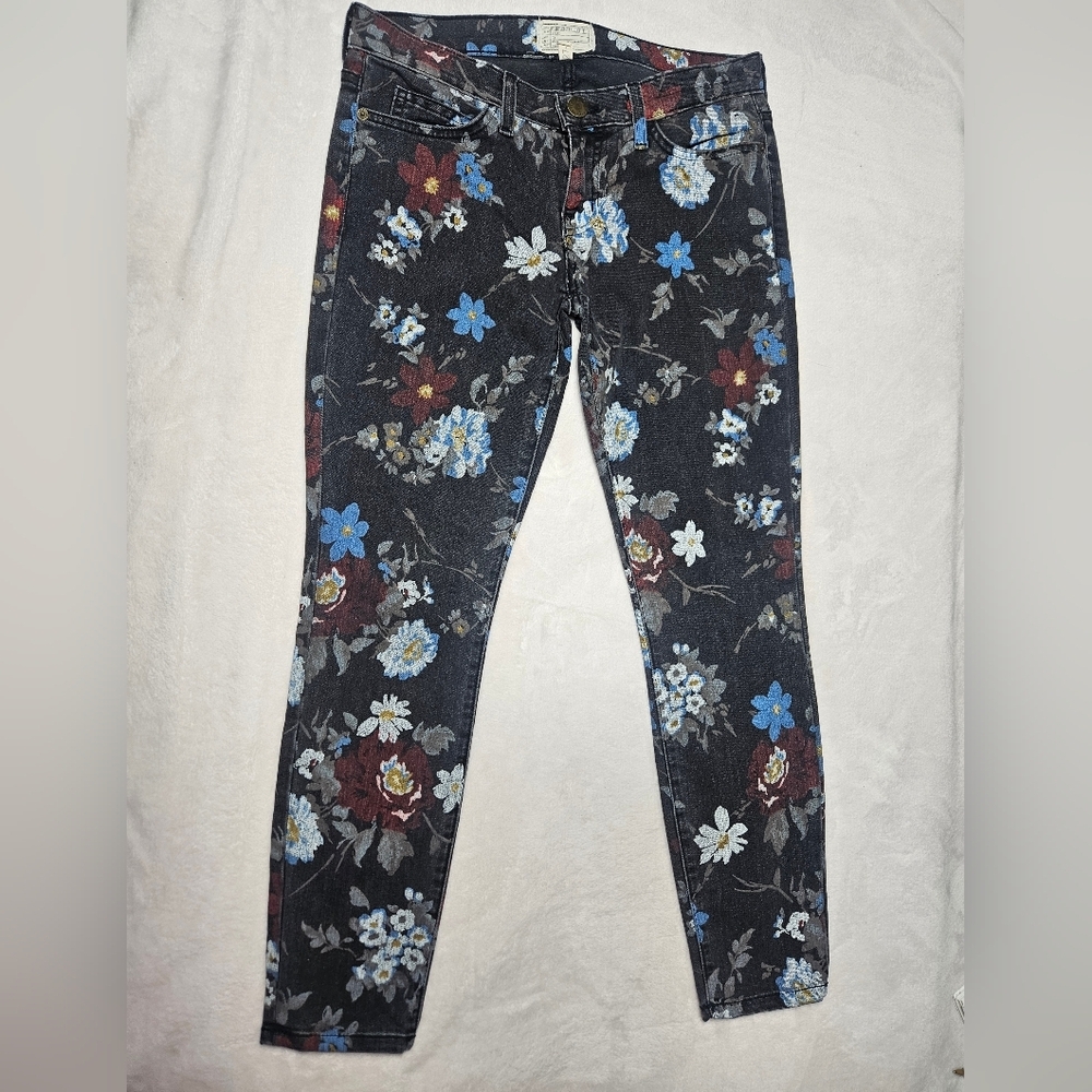 Current/Elliott Floral The Stileto Black Wild Flower Skinny Jeans